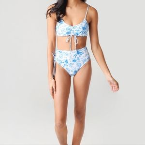 Juillet blue toile floral high waisted cinched bikini